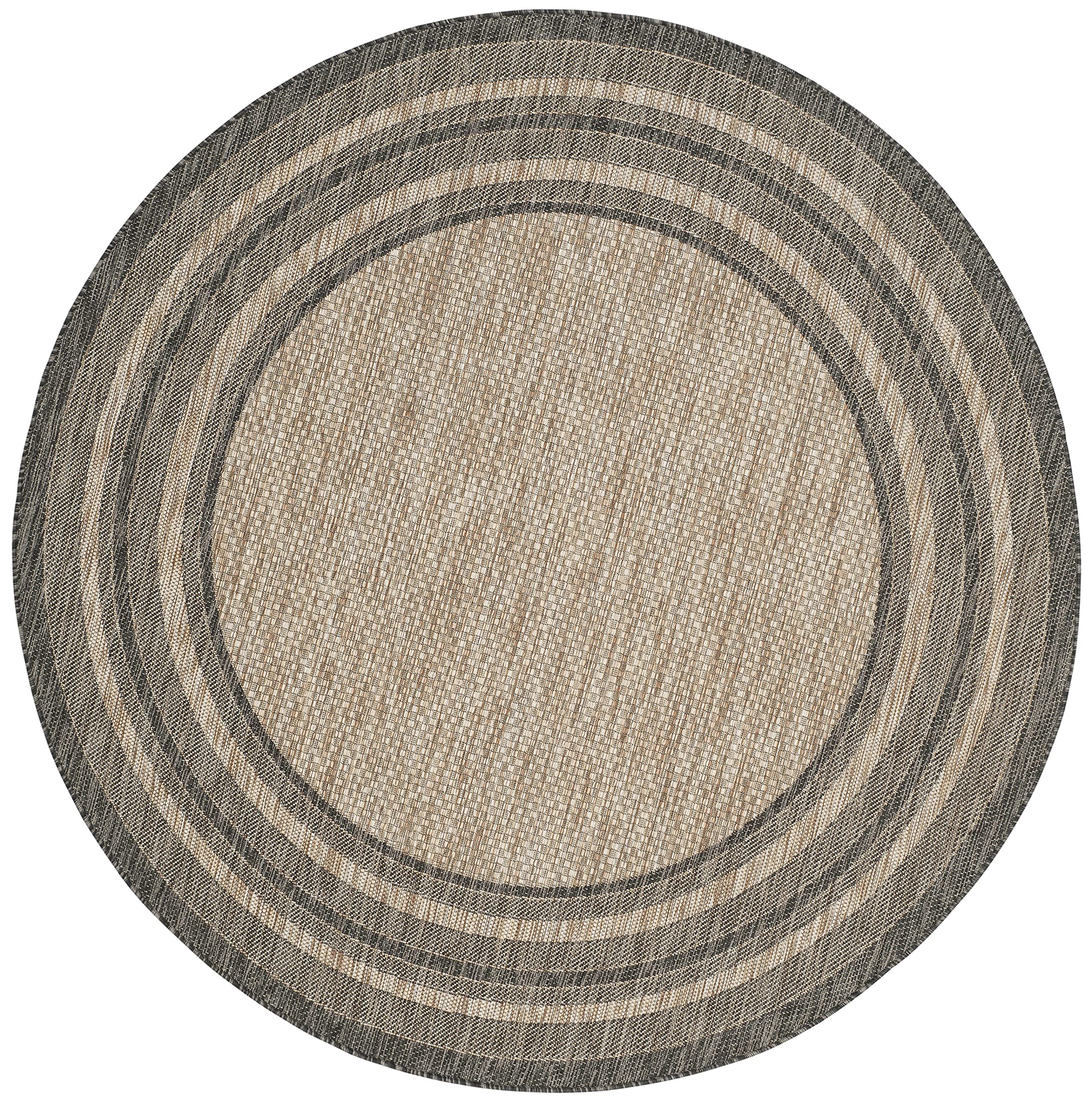 Safavieh Courtyard Collection 9' Round Natural / Black Cy8475 Indoor/ Outdoor Waterproof Easy Cleaning Patio Backyard Mudroom Area Rug