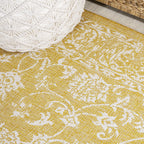 Jonathan Y Smb100E-5Sq Tela Bohemian Textured Weave Floral Indoor Outdoor -Area Rug, Coastal Traditional Transitional Easy-Cleaning,Bedroom,Kitchen,Backyard,Patio, Yellow/Cream, 5' Square