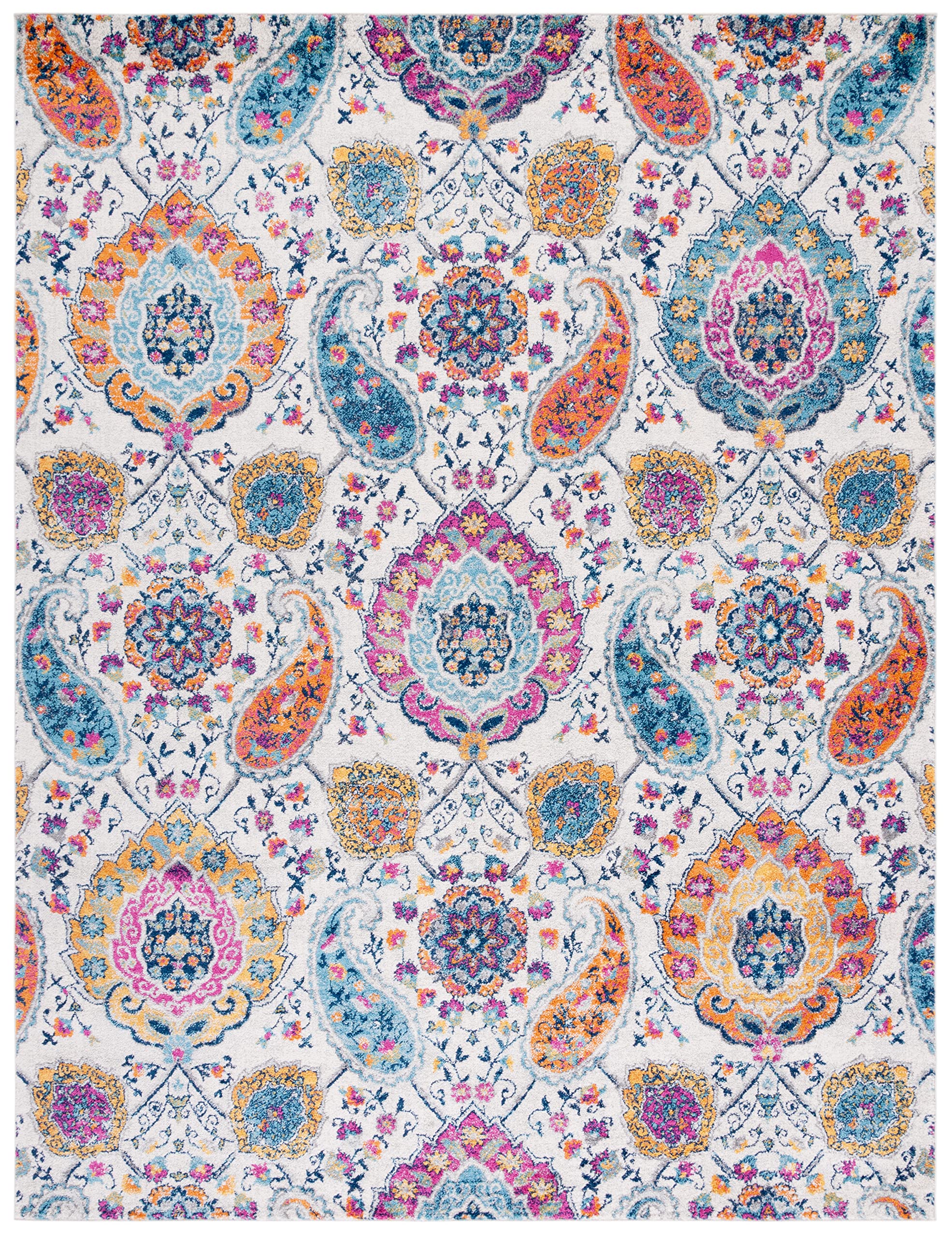 Safavieh Madison Collection Area Rug - 8' X 10', Cream & Multi, Boho Chic Glam Paisley Design, Non-Shedding & Easy Care, Ideal F