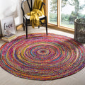SAFAVIEH Braided Collection Area Rug - 5 Round, Red & Multi, Handmade Boho Reversible Cotton, Ideal for High Traffic Areas in L