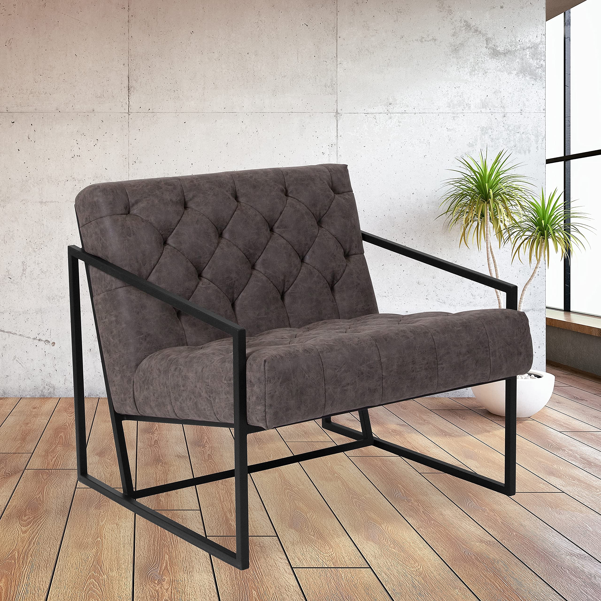 Flash Furniture Hercules Madison Series Retro Gray Leathersoft Tufted Lounge Chair