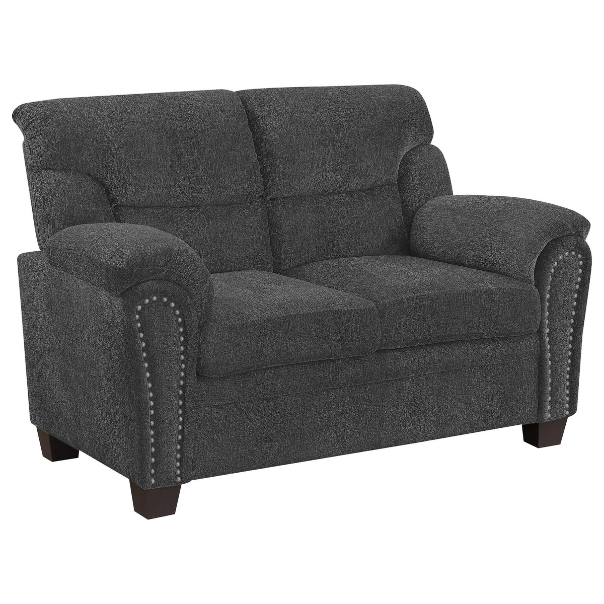 Coaster Home Furnishings Clementine Upholstered Loveseat with Nailhead Trim Grey