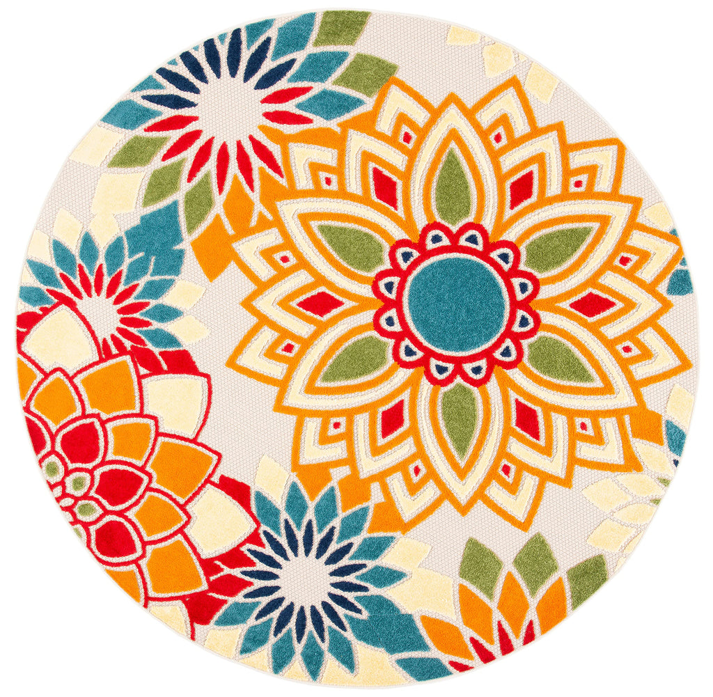 Safavieh Cabana Collection 6'7' Round Ivory/Orange Cbn328A Floral Indoor/ Outdoor Non-Shedding Easy-Cleaning Patio Backyard Dec