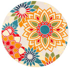 Safavieh Cabana Collection 6'7' Round Ivory/Orange Cbn328A Floral Indoor/ Outdoor Non-Shedding Easy-Cleaning Patio Backyard Dec
