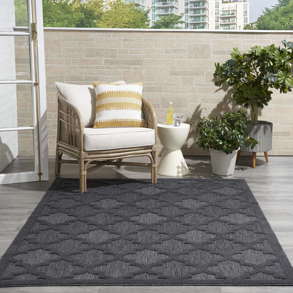 Nourison Easy Care Moroccan Charcoal/Black 5' X 7' Area Rug, Trellis, Easy Cleaning, Non Shedding, Bed Room, Living Room, Dining Room, Backyard, Deck, Patio (5X7)