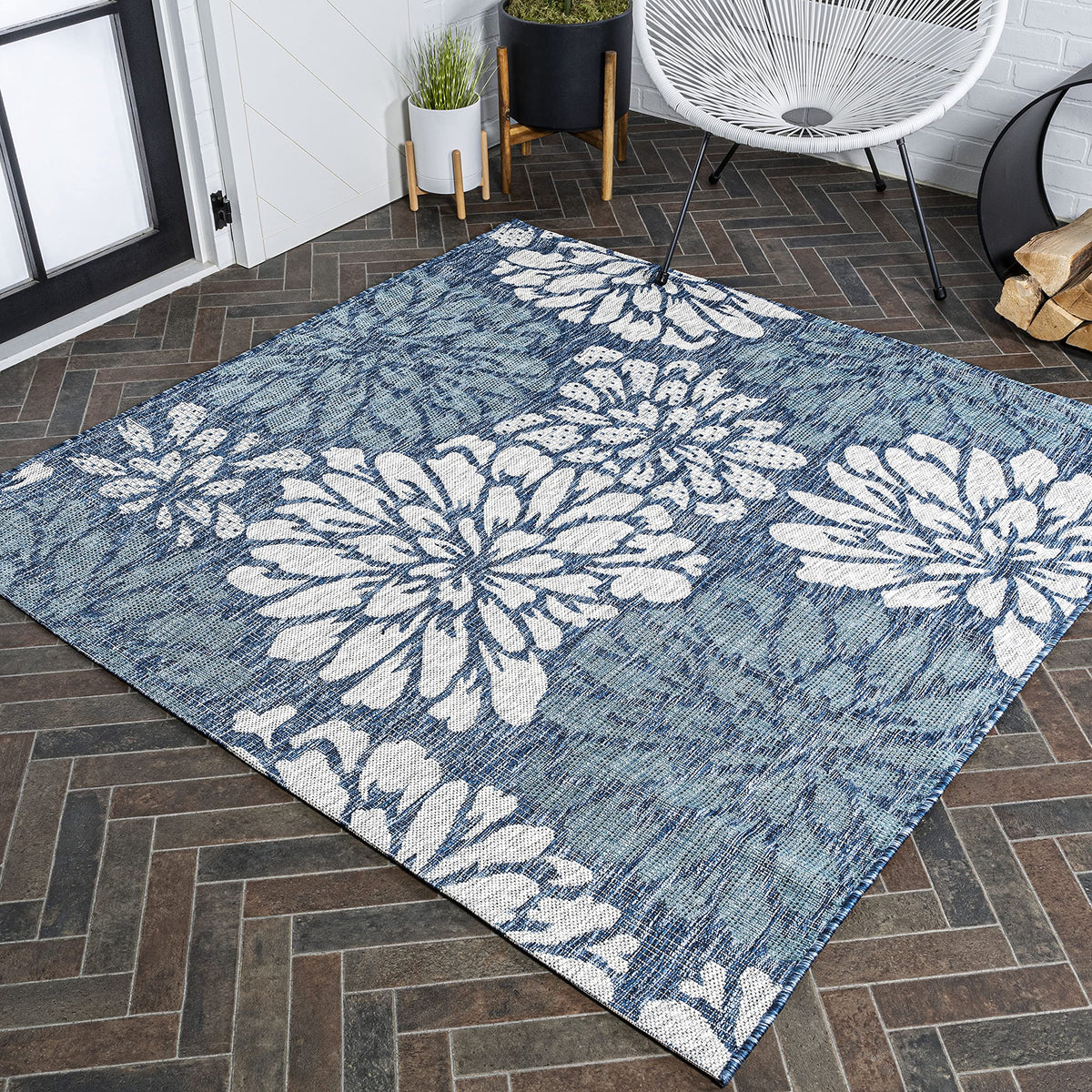 Jonathan Y Smb110C-6Sq Zinnia Modern Floral Textured Weave Indoor Outdoor Area-Rug Bohemian Coastal Easy-Cleaning Bedroom Kitche