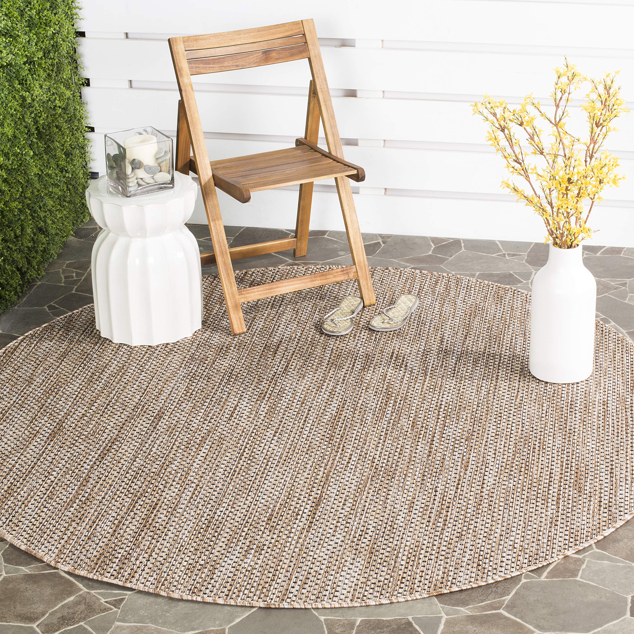 Safavieh Courtyard Collection 7'1' Round Natural/Black Cy8521 Indoor/ Outside Waterproof Easy Cleansingpatio Backyard Mudroom Area Mat