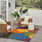 Nourison Aloha Indoor-Outdoor Navy Multicolor 3'6' X 5'6' Area Rug, Easy Cleaning, Non Shedding, Bed Room, Living Room, Dining Room, Backyard, Deck, Patio (4X6)