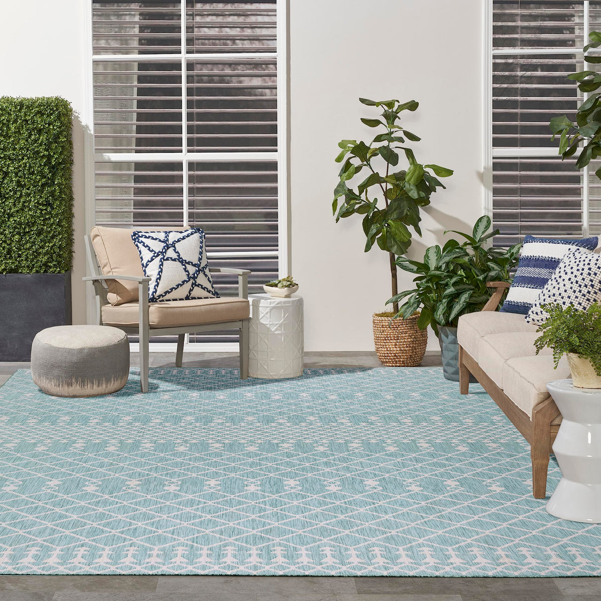 Nourison Positano Indoor/Outdoor Aqua 9' X 12' Area Rug, Easy Cleaning, Non Shedding, Bed Room, Living Room, Dining Room, Backyard, Deck, Patio (9X12)