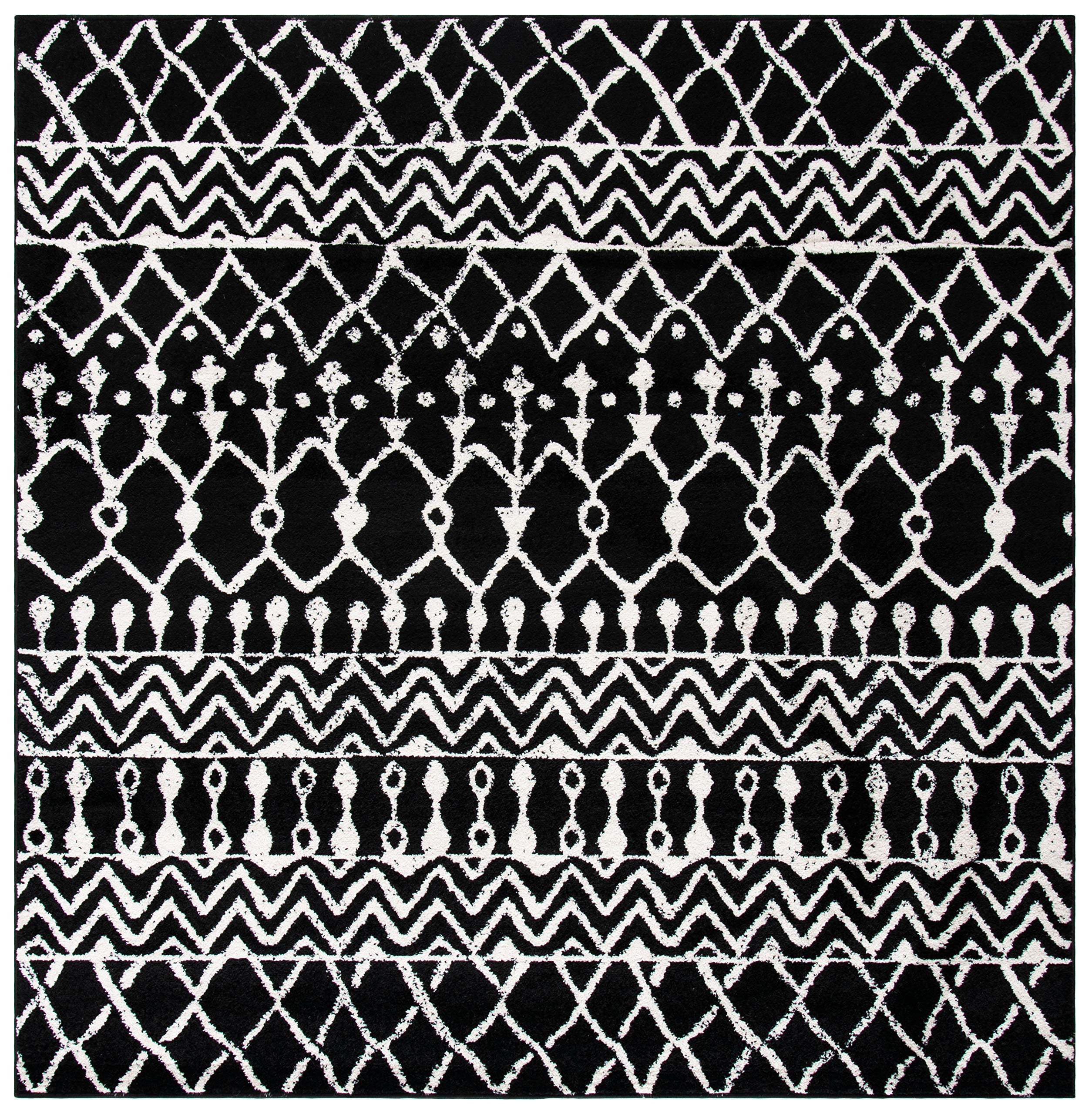 SAFAVIEH Tulum Collection 9 Square Black/Ivory TUL270Z Moroccan Boho Distressed Non-Shedding Living Room Bedroom Area Rug