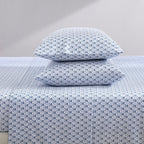 Laura Ashley Home Queen Sheet Set, Soft Sateen Cotton Bedding Set - Sleek, Smooth, & Breathable, Rosemarie Blue