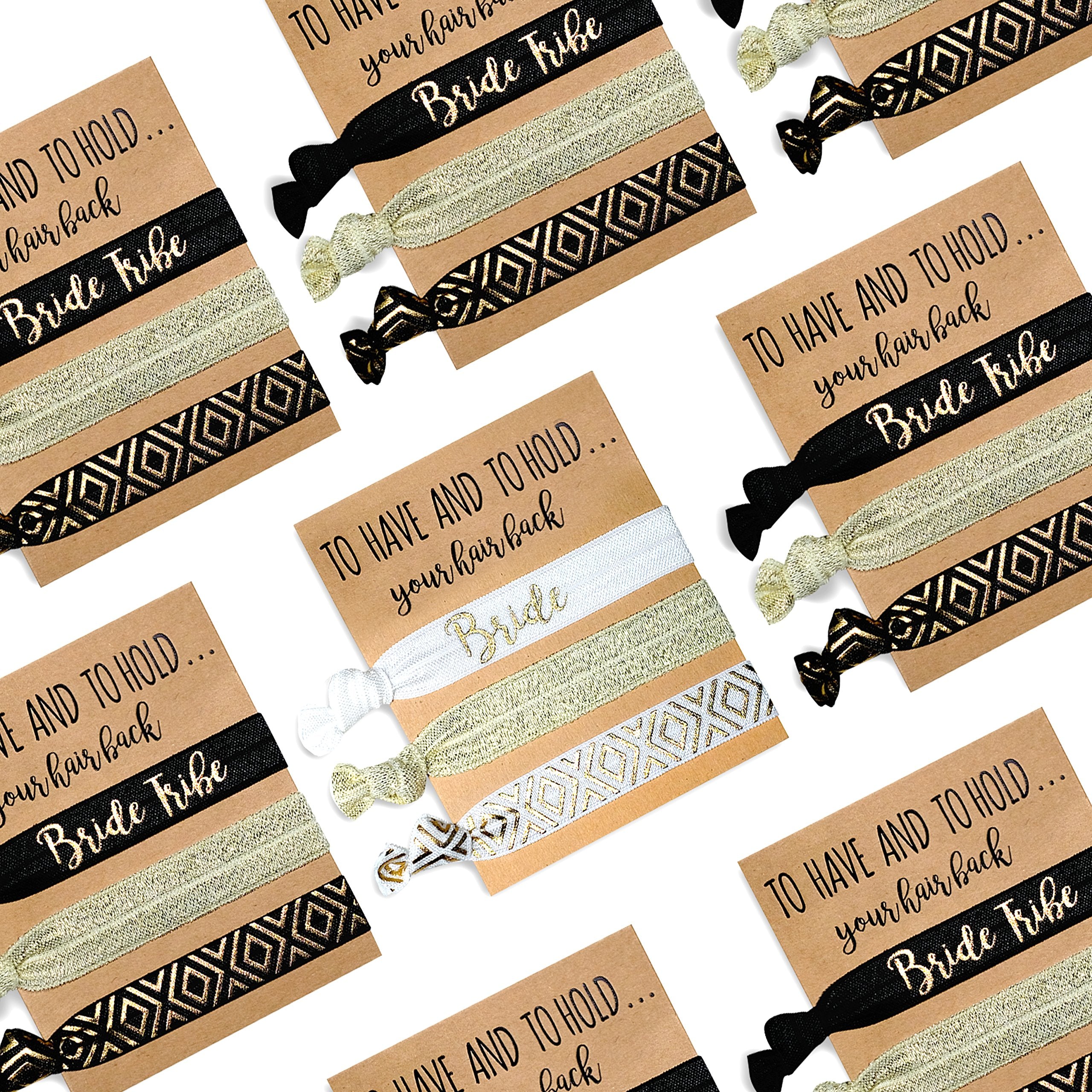 Pop Fizz Designs Bachelorette Party Favors Pack | 10 Bride Tribe Hair Ties and 1 Bride Hair Tie
