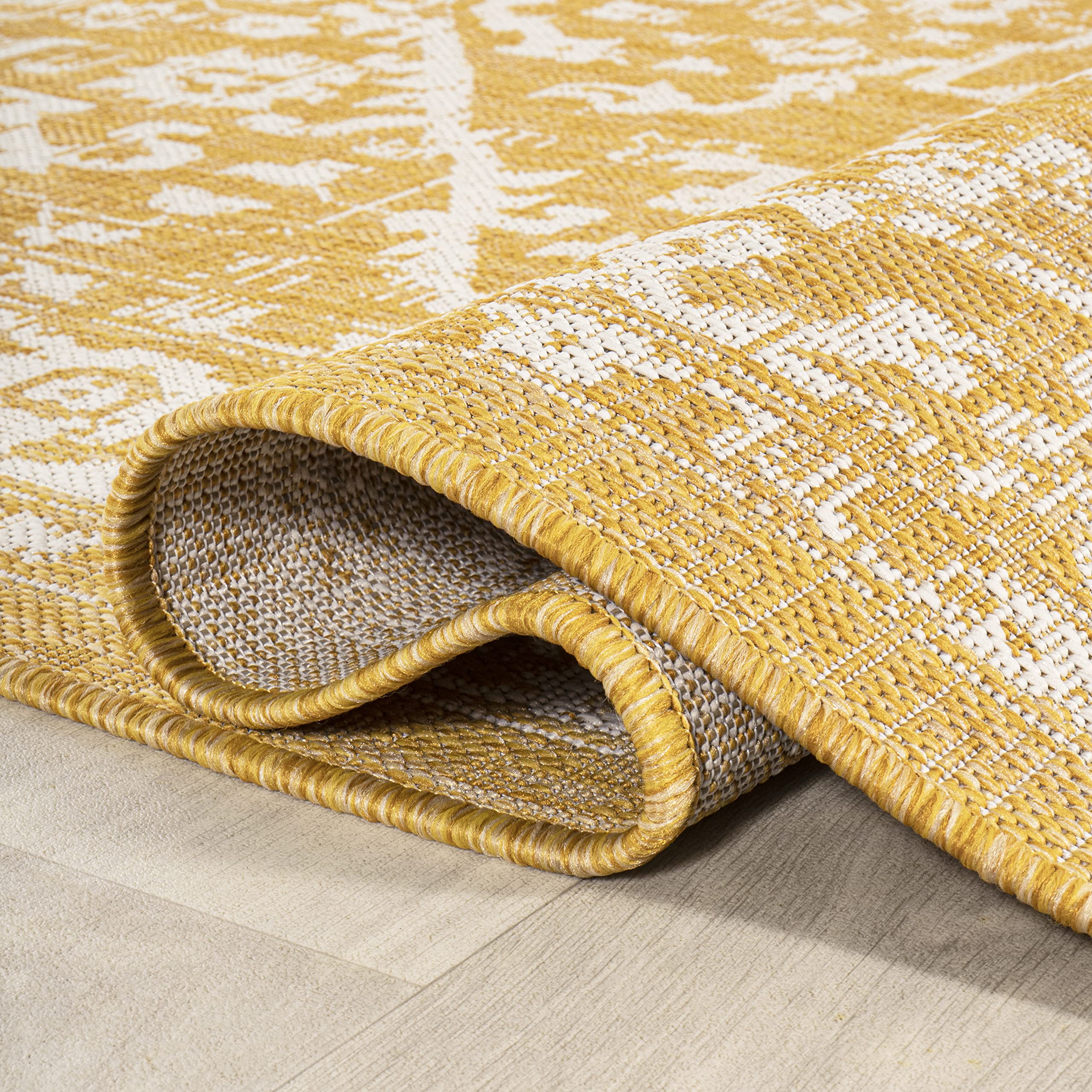 Jonathan Y Smb104G-3 Malta Bohemian Medallion Textured Weave Indoor Outdoor Area-Rug, Coastal Traditional Transitional Easy-Cleaning,Bedroom,Kitchen,Backyard,Patio,Non Shedding, 3 X 5, Yellow/Cream
