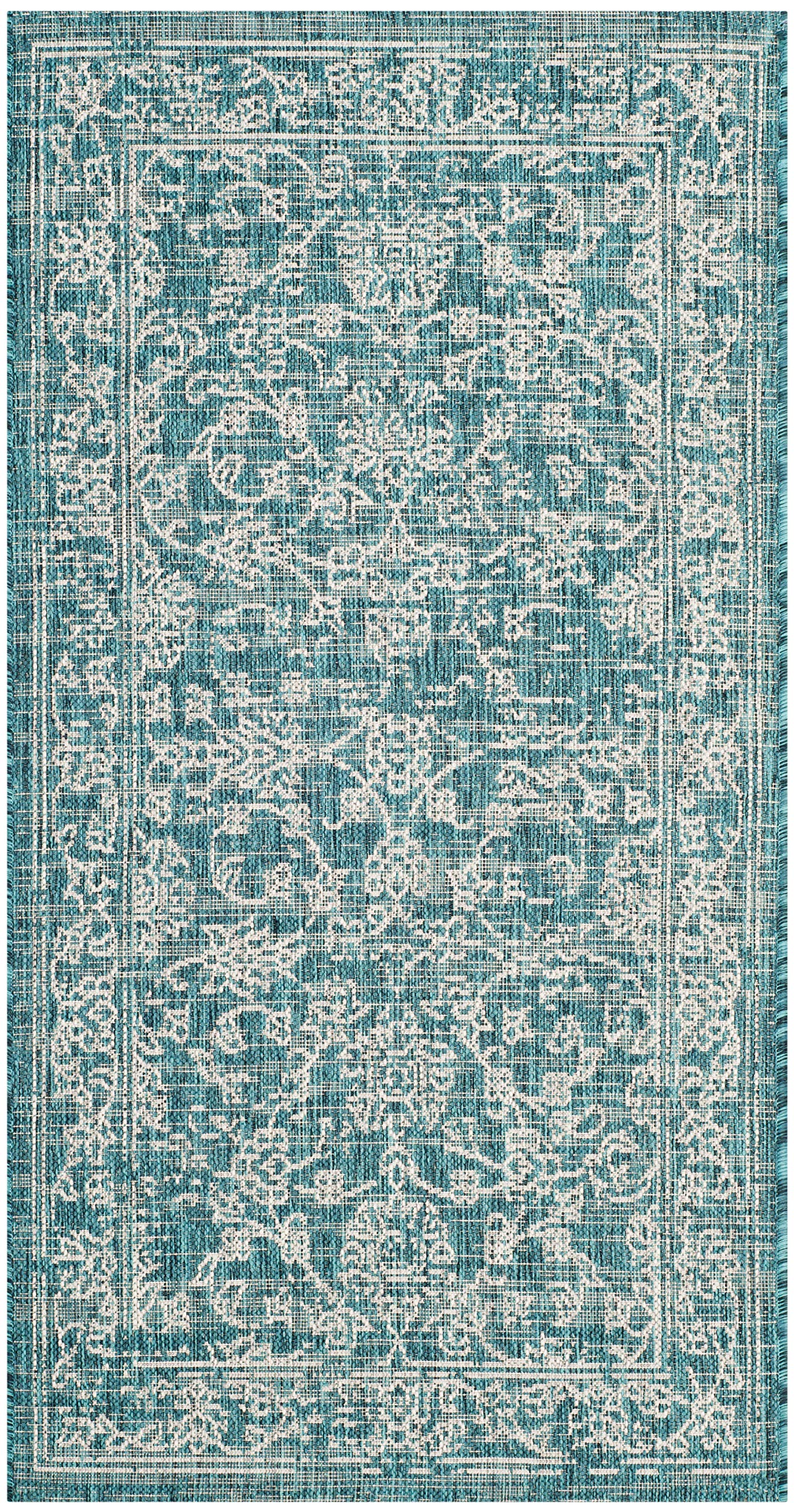 Safavieh Courtyard Collection Accent Rug - 2'3' X 5', Turquoise, Non-Shedding & Easy Care, Indoor/Outdoor & Washable-Ideal For Patio, Backyard, Mudroom (Cy8680-37221)