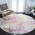 SAFAVIEH Evoke Collection 67 Round Ivory / Fuchsia EVK256Q Oriental Distressed Non-Shedding Dining Room Entryway Foyer Living R