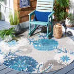 Safavieh Cabana Collection 4' Round Grey/Navy Cbn832F Floral Indoor/ Outdoor Non-Shedding Easy Cleaning Patio Backyard Deck Porch Mudroom Area Rug