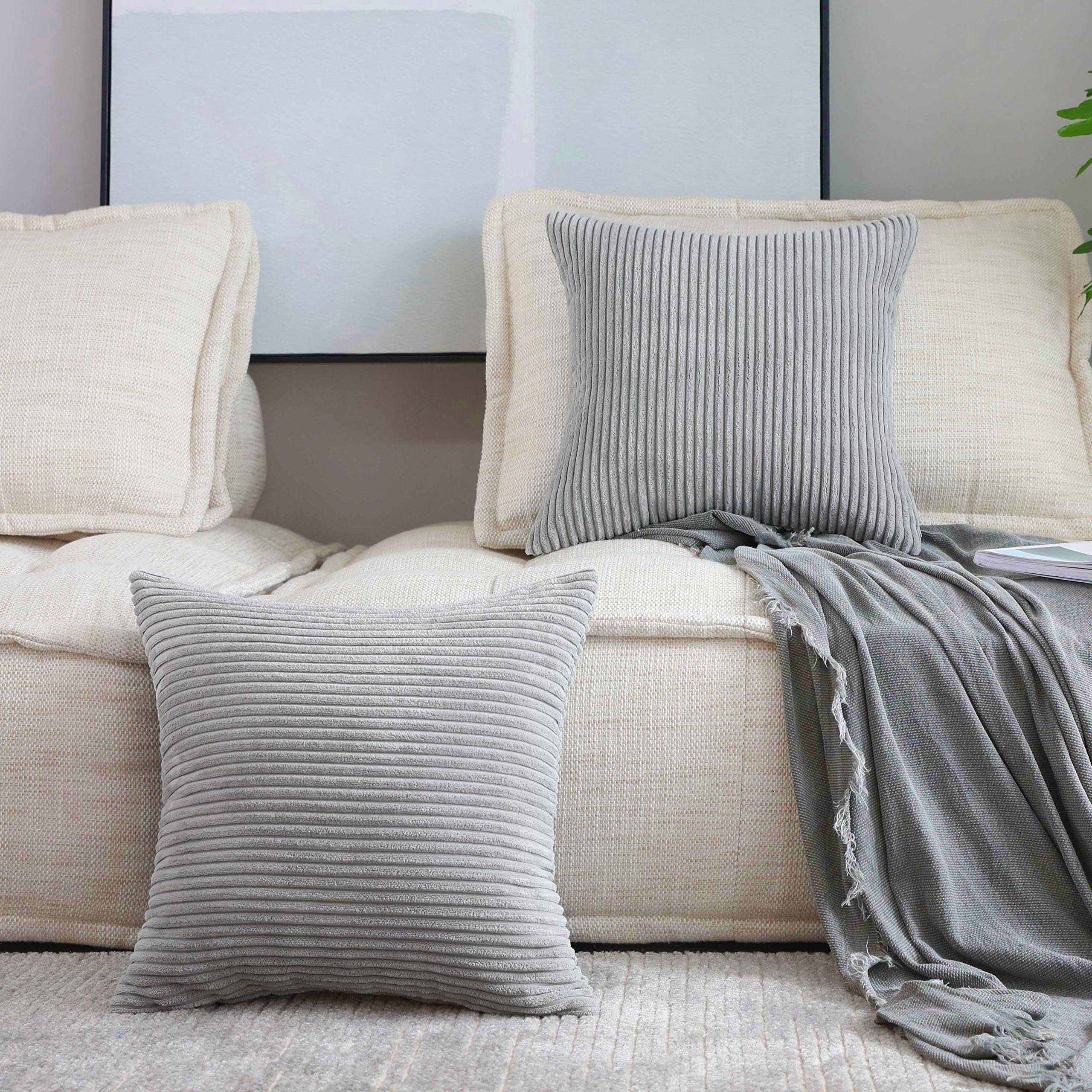 Home Brilliant 2 Packs Decor Soft Decorative Striped Corduroy Velvet Square Throw Pillow Sofa Cushion Covers For Couch, 50Cm, 20