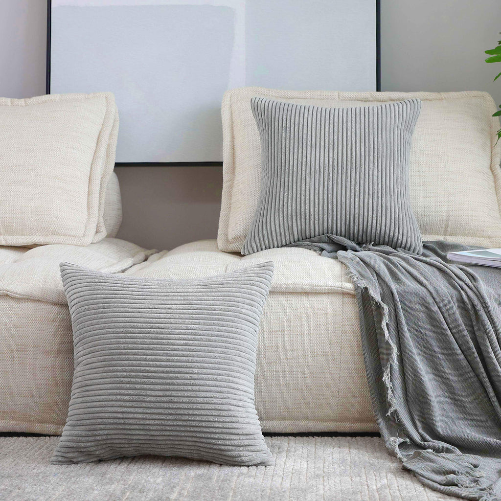 Home Brilliant Set Of 2 Striped Corduroy Euro Sham Large Throw Pillow Cover Decorative Cushion Cover For Bed, 24 X 24 Inch, Ligh
