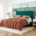 Allewie Full Bed Frame, Velvet Upholstered Platform Bed with Adjustable Vertical Channel Tufted Headboard, Mattress Foundation w