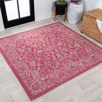 Jonathan Y Smb100G-5Sq Tela Bohemian Textured Weave Floral Indoor Outdoor Area Rug, Coastal Traditional Transitional Easy Cleaning,Bedroom,Kitchen,Backyard,Patio, Fuchsia/Light Gray, 5' Square