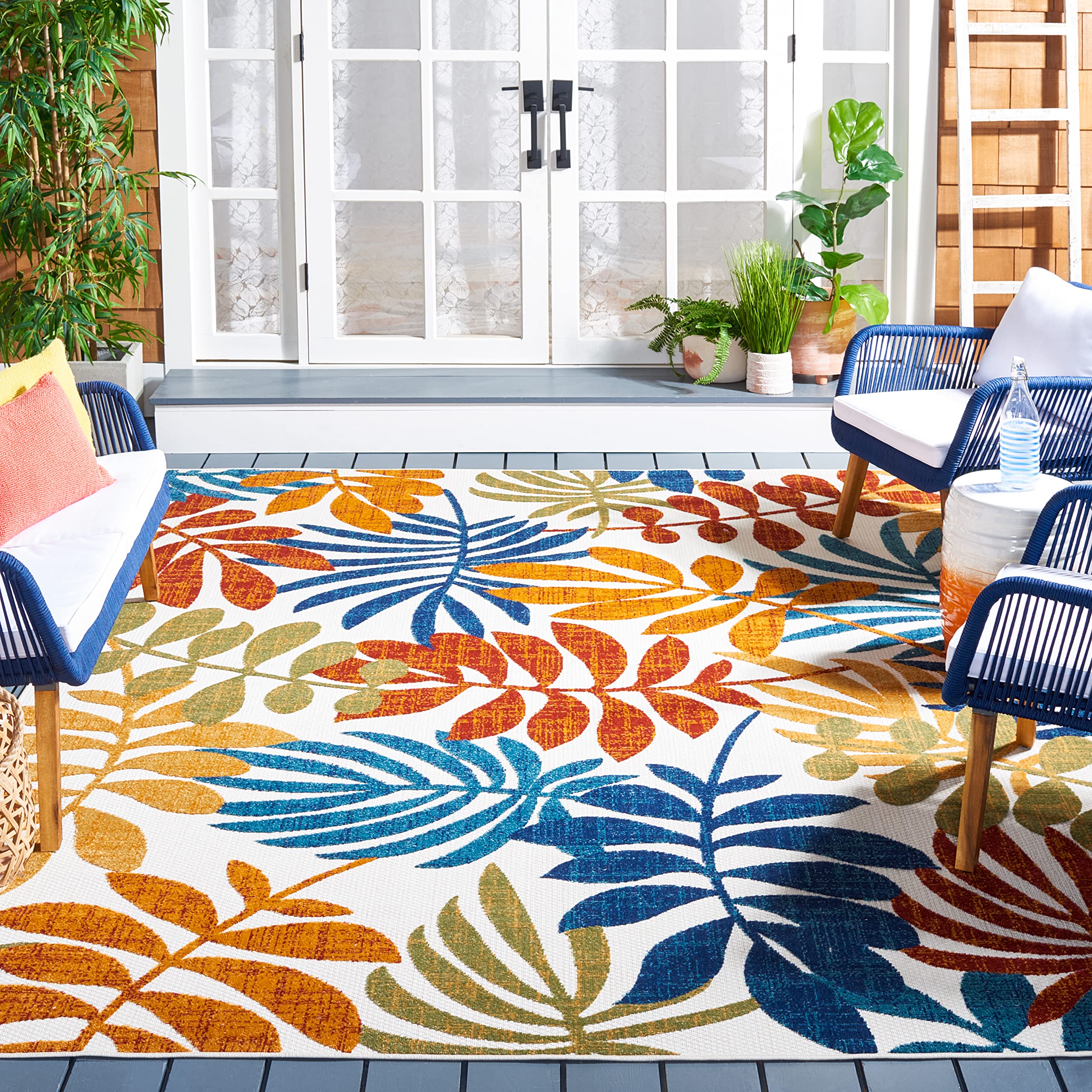 Safavieh Cabana Collection Area Rug - 8' X 10', Creme & Red, Botanical Design, Non-Shedding & Easy Care, Indoor/Outdoor & Washable-Ideal For Patio, Backyard, Mudroom (Cbn814A)