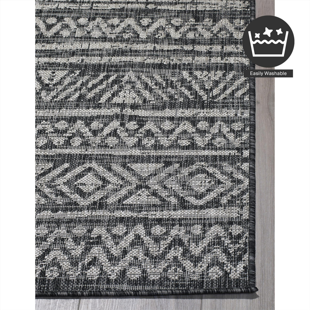 Fh Home Flat Woven Outdoor Rug - Waterproof, Easy To Clean, Stain Resistant - Premium Polypropylene Yarn - Striped Boho - Large