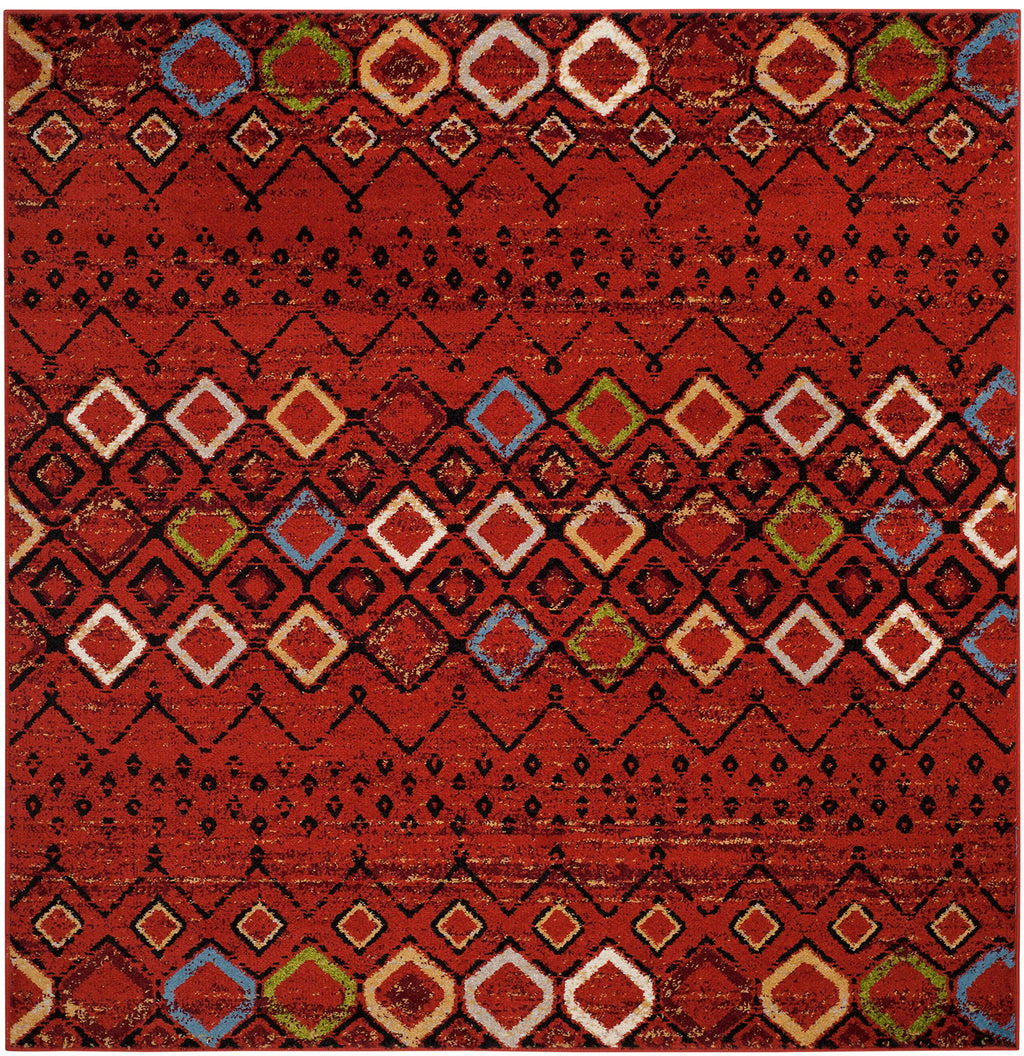 Safavieh Amsterdam Collection 6'7'' Square Terracotta / Multi Ams108D Moroccan Boho Non-Shedding Living Room Bedroom Area Rug