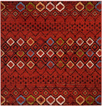 Safavieh Amsterdam Collection 6'7'' Square Terracotta / Multi Ams108D Moroccan Boho Non-Shedding Living Room Bedroom Area Rug