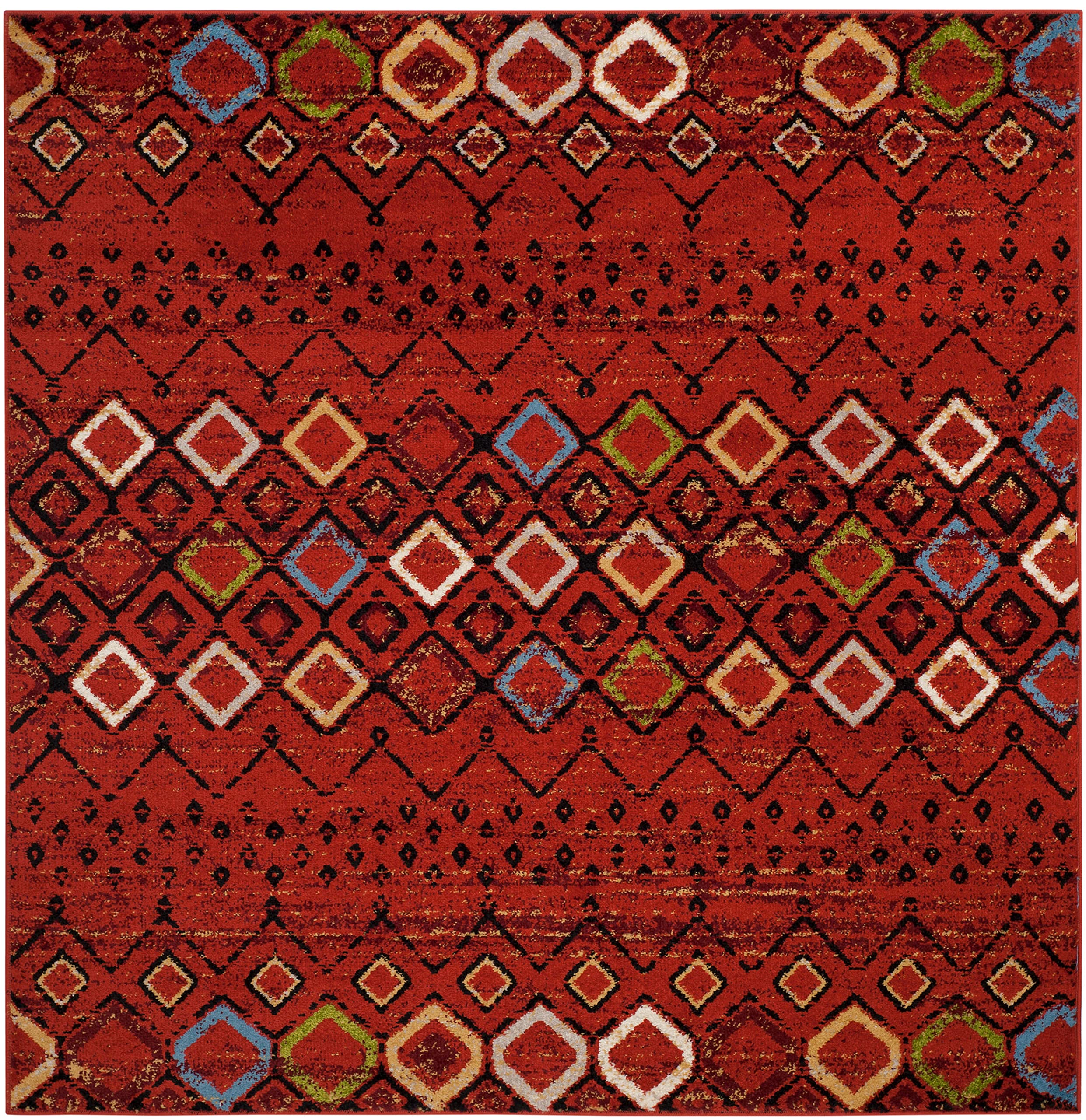 Safavieh Amsterdam Collection 6'7'' Square Terracotta / Multi Ams108D Moroccan Boho Non-Shedding Living Room Bedroom Area Rug