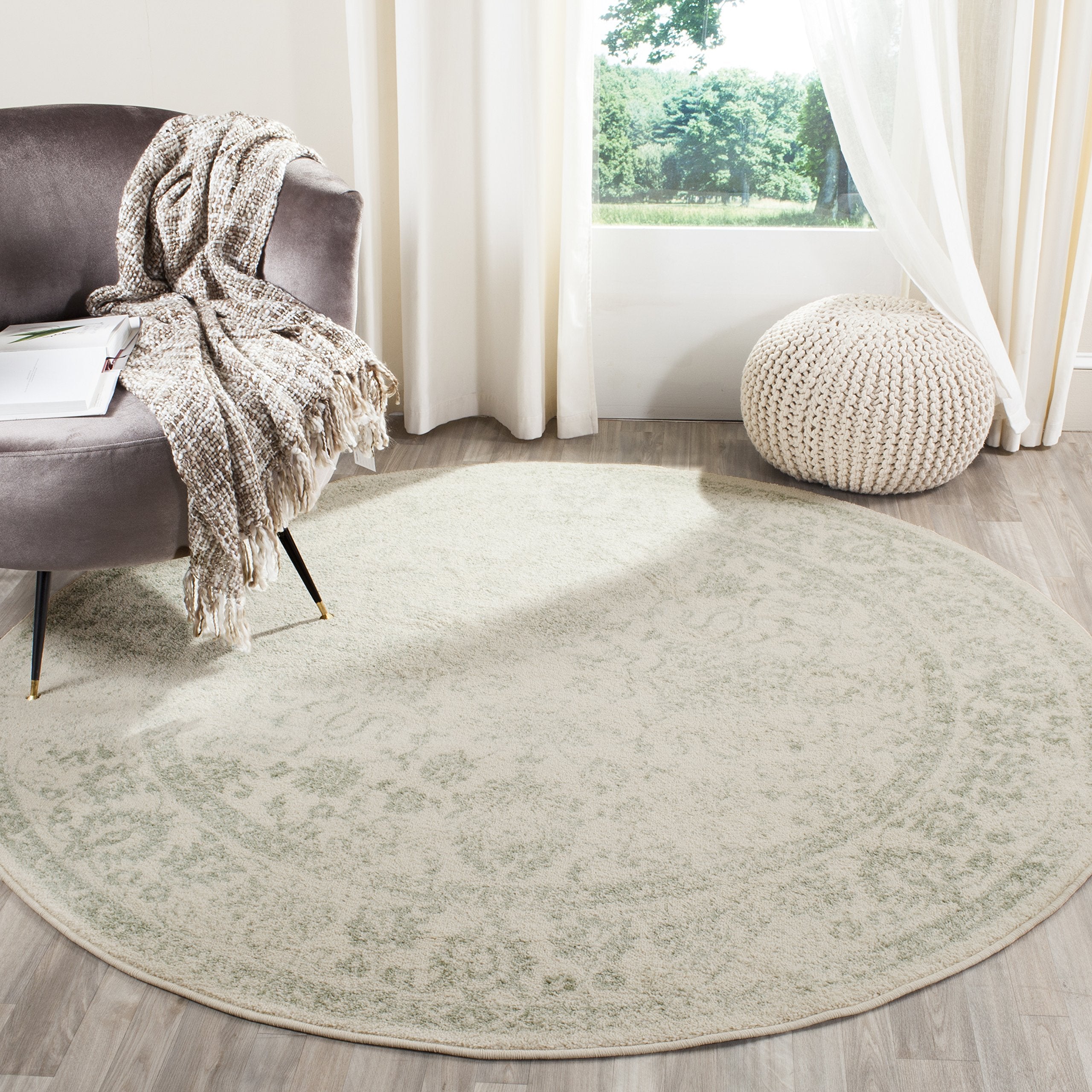 SAFAVIEH Adirondack Collection 4 Round Ivory / Sage ADR109V Oriental Distressed Non-Shedding Dining Room Entryway Foyer Living 