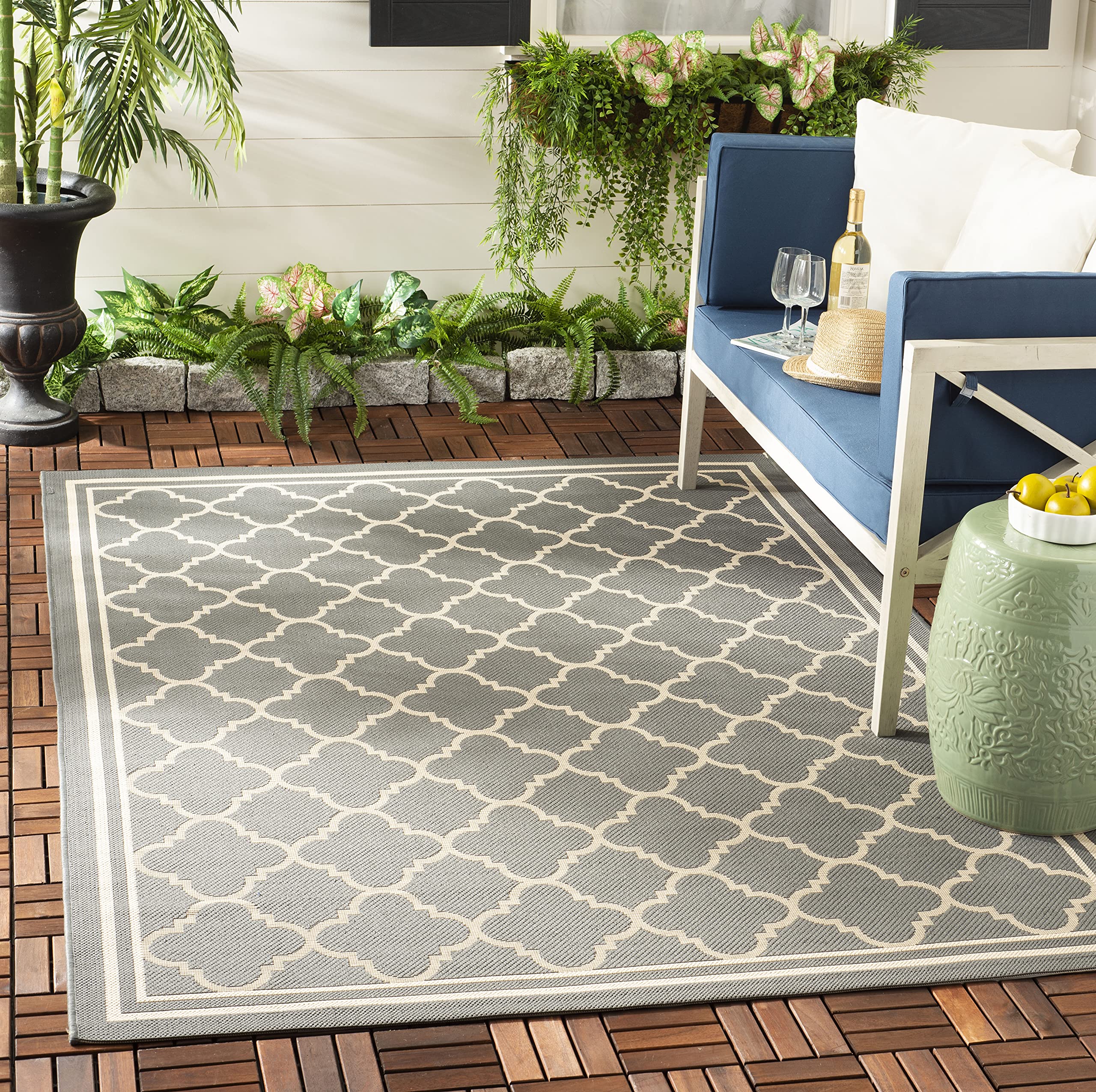 Safavieh Courtyard Collection 8' X 10' Anthracite/Beige Cy6918 Trellis Indoor/ Outdoor Patio Backyard Mudroom Area Rug