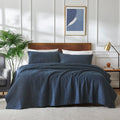 Palassio Navy Blue 100% Cotton Quilt King Size Bedding Sets With Pillow Shams, Lightweight Soft Bedspread Coverlet, Quilted Comf