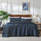 Palassio Navy Blue 100% Cotton Quilt King Size Bedding Sets With Pillow Shams, Lightweight Soft Bedspread Coverlet, Quilted Comf