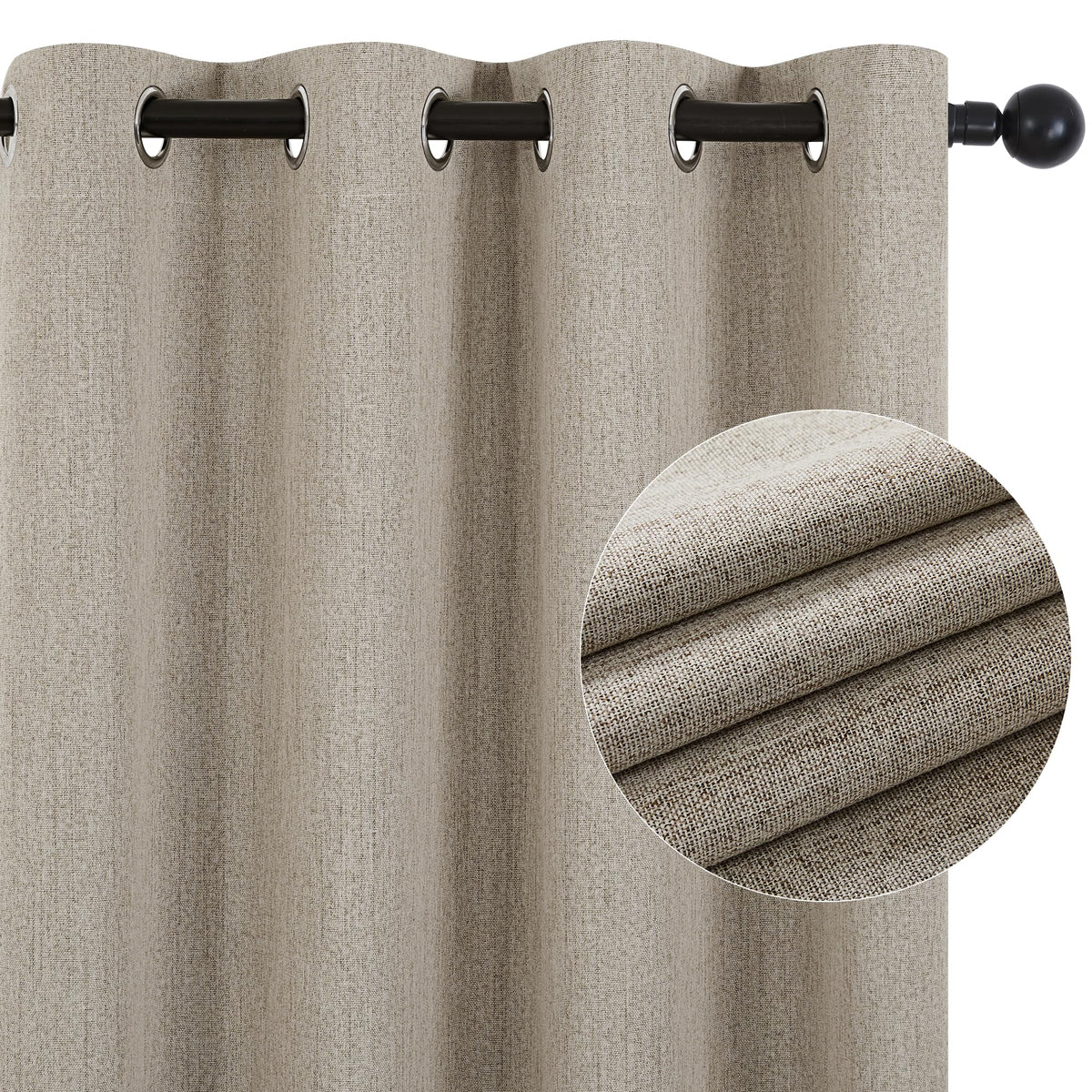 Deconovo 100% Blackout Curtains, Linen Look Soundproof Curtains, Room Darkening Curtains For Living Room (Linen,52X72 Inch,Set O