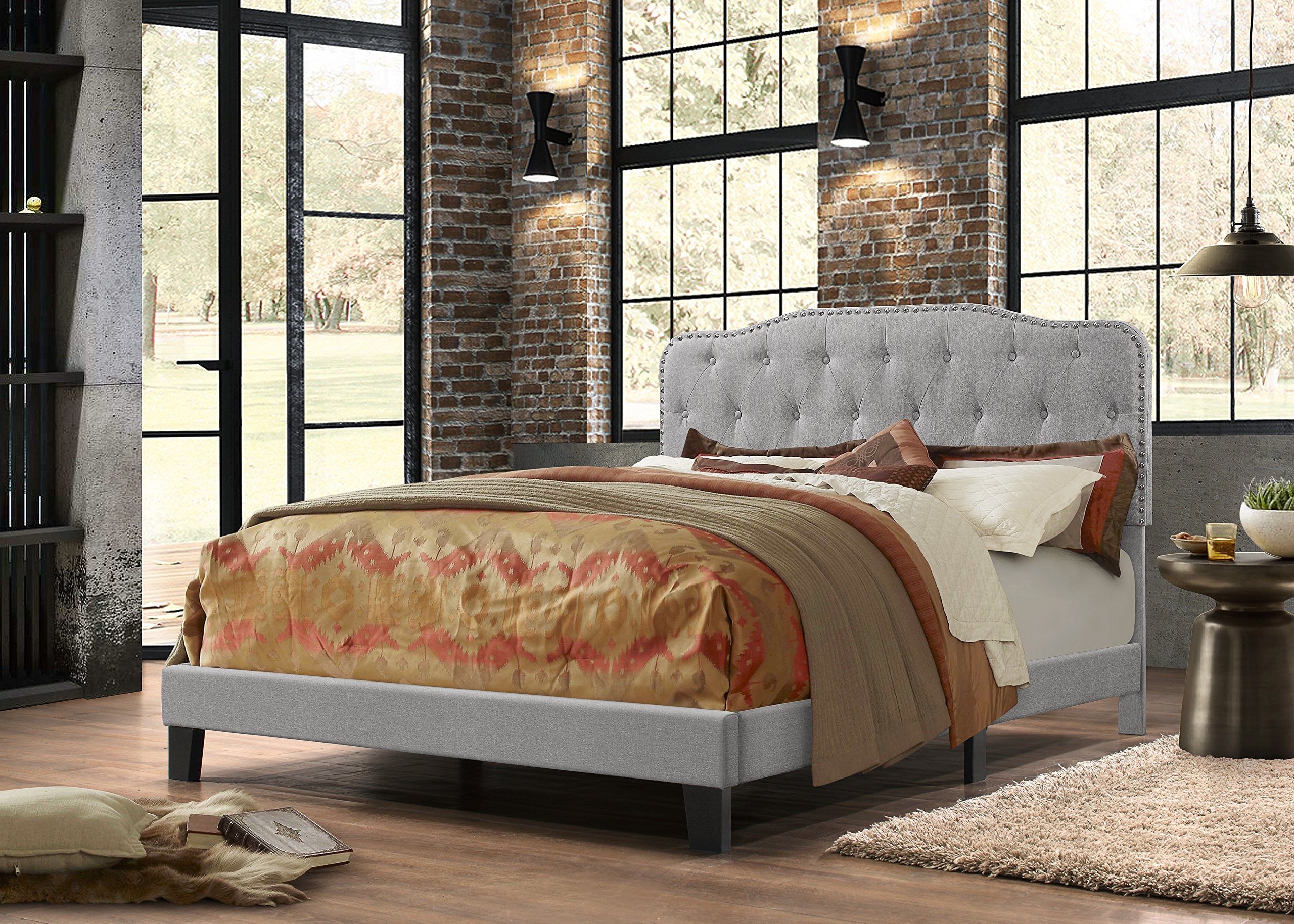 Best Quality Furniture Upholstered Panel Bed, Smoke Gray, Full