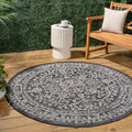 JONATHAN Y SMB104C-5R Malta Bohemian Medallion Textured Weave Black/Gray 5 Round Indoor/Outdoor Area Rug, Pet Friendly, Non-She