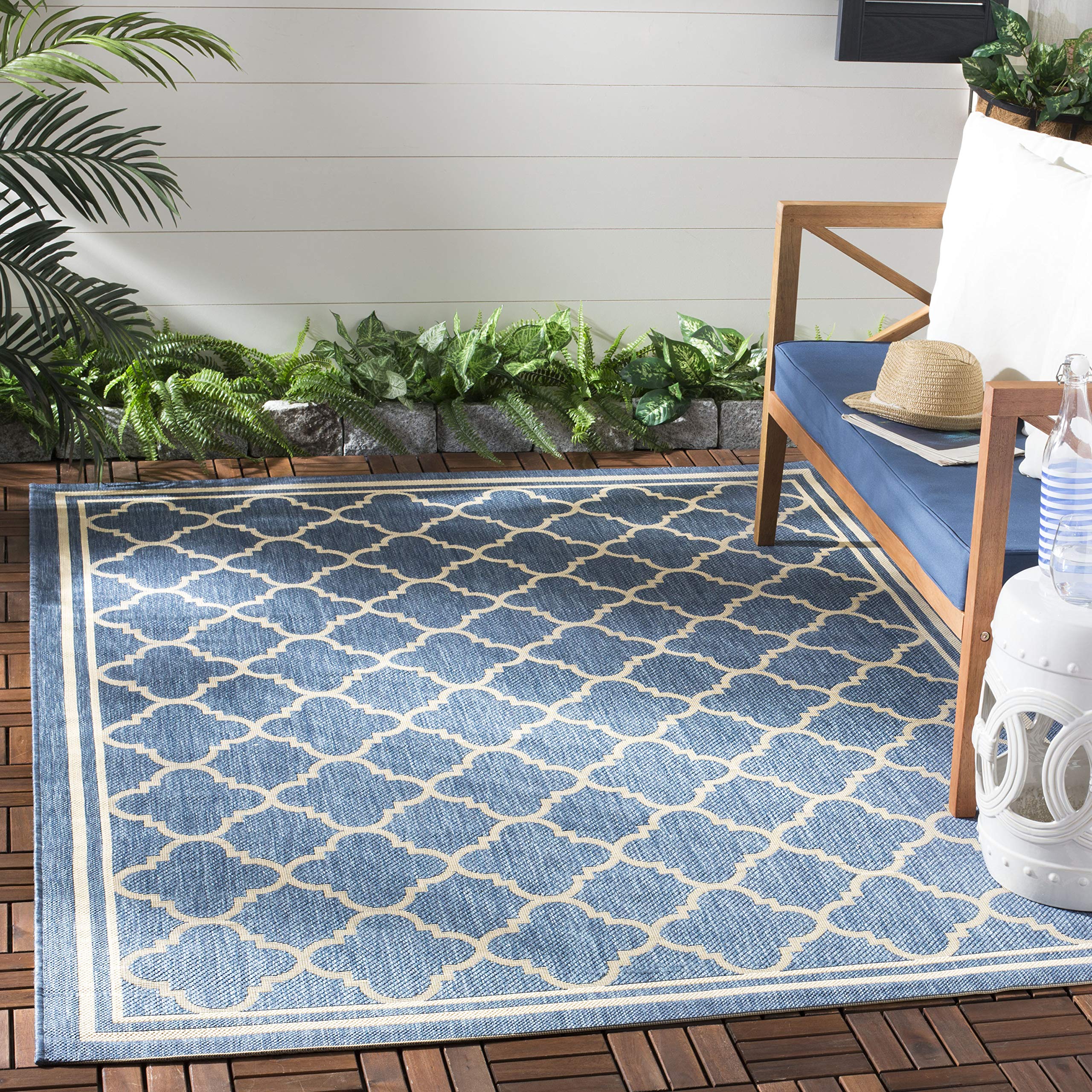 SAFAVIEH Courtyard Collection 27 x 5 Blue/Beige CY6918 Trellis Indoor/ Outdoor Splashproof Easy Scrubbing Patio Backyard Mudro