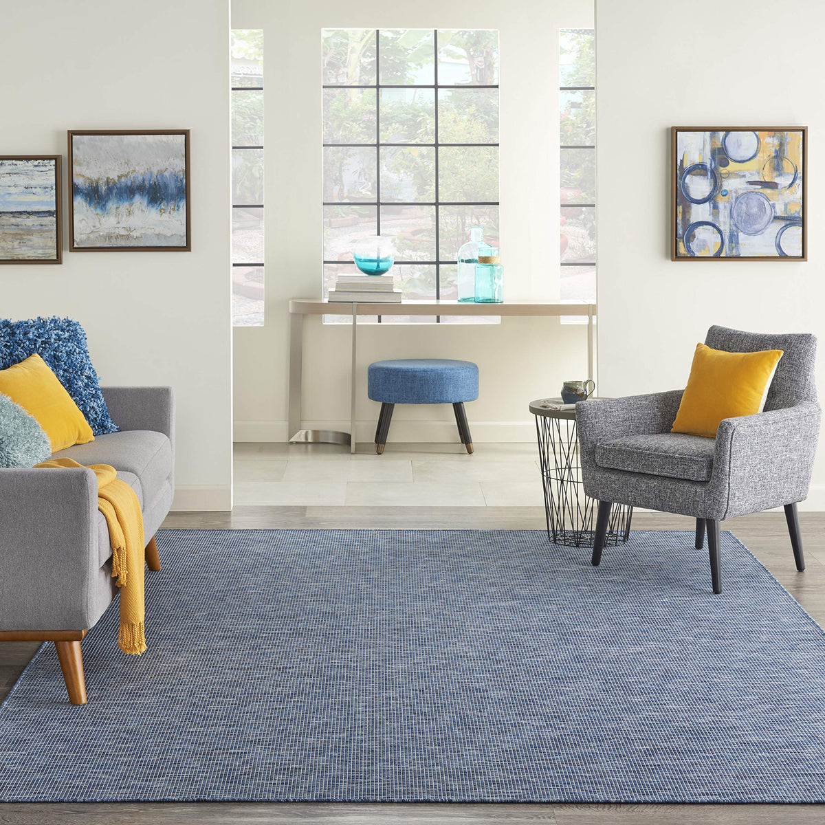 Nourison Positano Indoor-Outdoor Navy Blue 5' X 7' Area Rug, Easy Cleaning, Non Shedding, Bed Room, Living Room, Dining Room, Ba