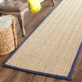 Safavieh Natural Fiber Collection Runner Rug - 26 x 14, Natural & Blue, Border Herringbone Seagrass Design, Easy Care, Ideal f