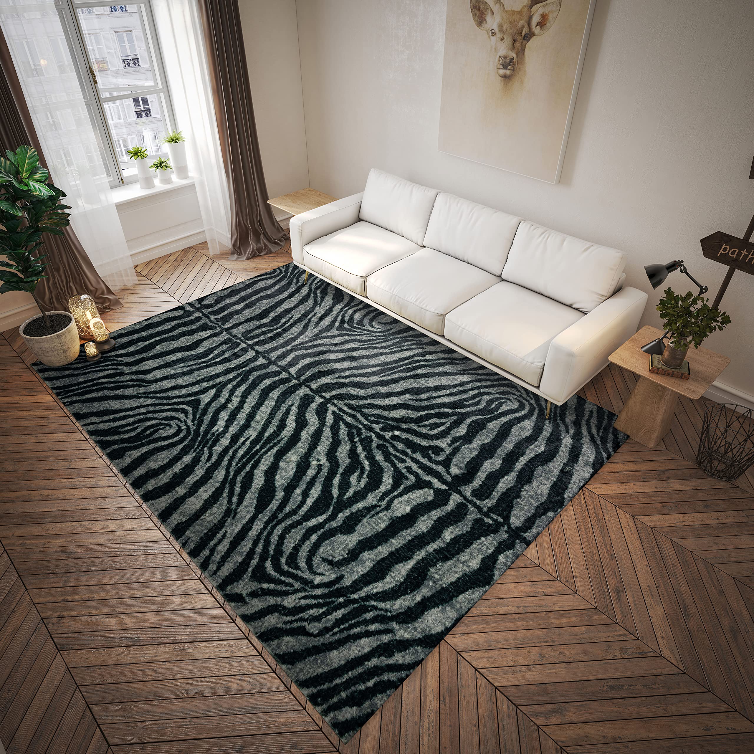 Dalyn Rugs Akina Zebra Animal Print Ak1 Faux Fur Midnight 8' X 8'