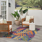 Nourison Aloha Indoor-Outdoor Navy Multicolor 6' X 9' Area Rug, Easy Cleaning, Non Shedding, Bed Room, Living Room, Dining Room, Backyard, Deck, Patio (6X9)