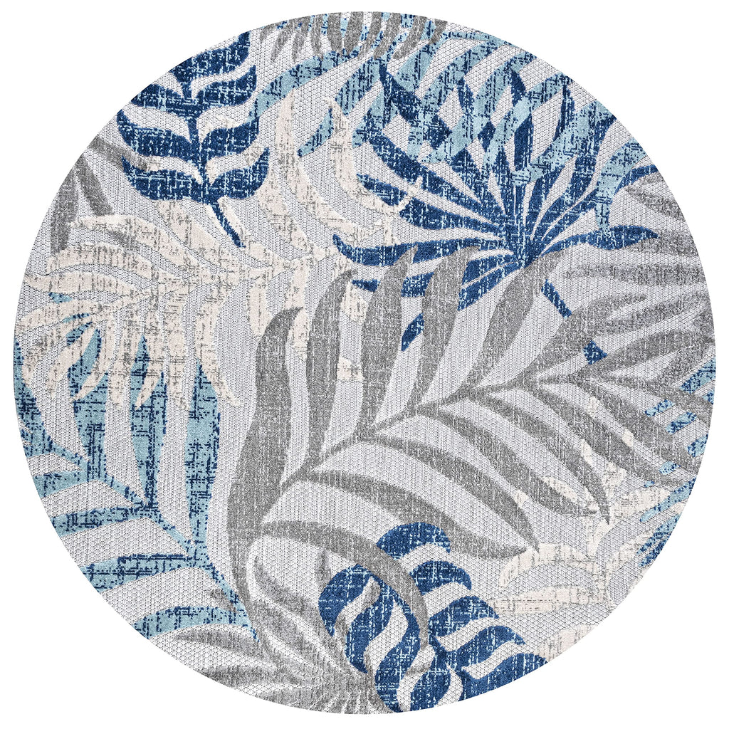 JONATHAN Y AMC100A-6R Indoor Outdoor Area Rug, 6 ft Round, Gray/Blue, Bohemian Floral, Easy-Cleaning, Non-Shedding, High Traffic