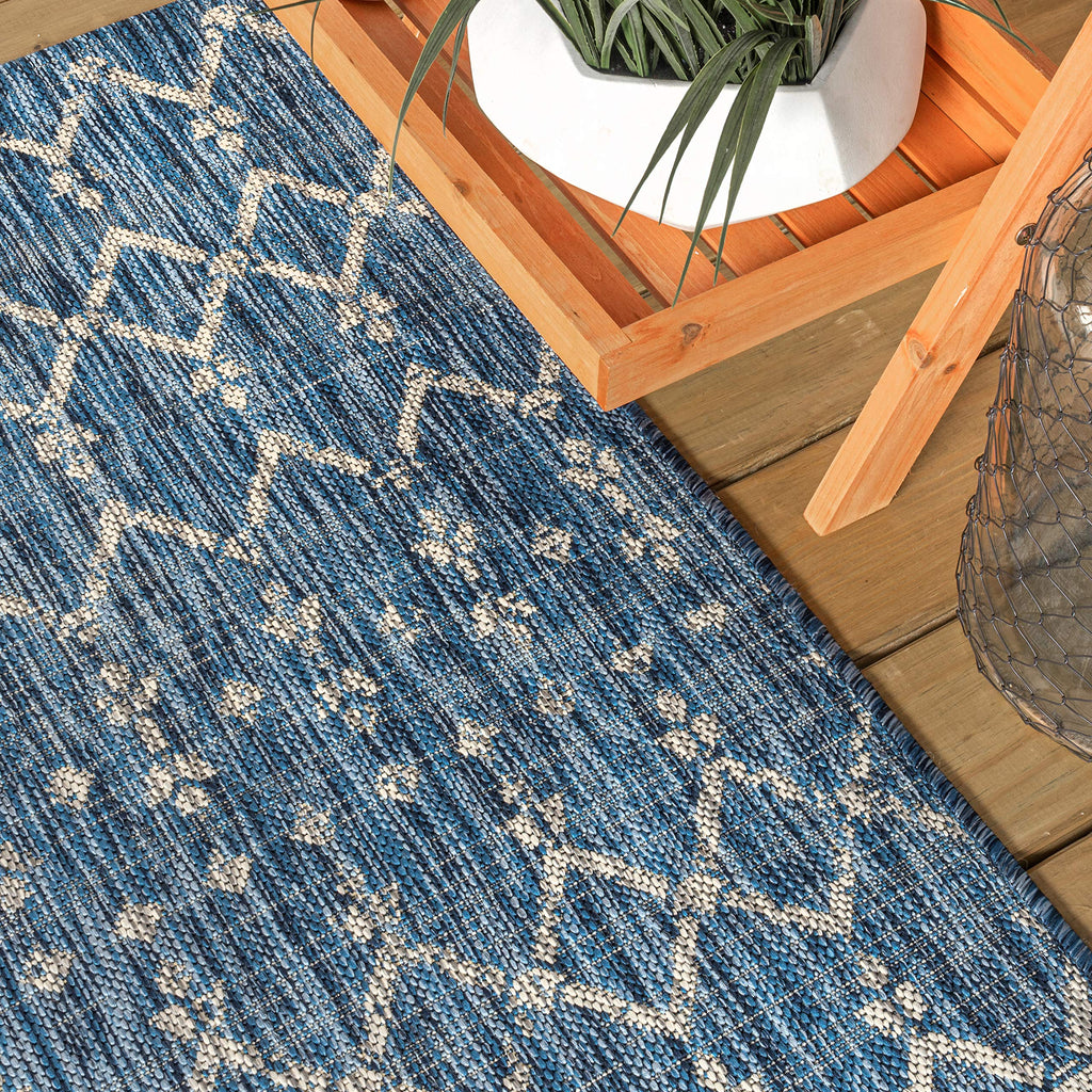 Jonathan Y Smb108B-8R Ourika Moroccan Geometric Textured Weave Indoor/Outdoor Area Rug, Bohemian, Scandinavian For Bedroom, Kitchen, Living Room, Easy-Cleaning, Navy/Light Gray, 8' Round