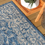 Jonathan Y Smb103A-210 Palazzo Vine And Border Textured Weave Indoor Outdoor Area Rug Coastal Bohemian Rustic Glam Easy Cleaning Bedroom Kitchen Backyard Patio Non Shedding, 2 X 10, Navy/Gray