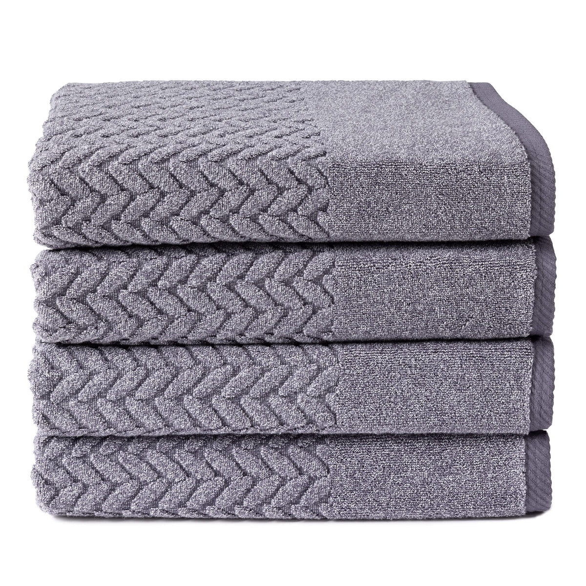Texere 100% Organic Cotton Jacquard 650 GSM Premium Bath Towel Sets - Extra Absorbent Quick Dry Towel Wrap (Cable, Granite, 4 Ba