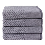 Texere 100% Organic Cotton Jacquard 650 GSM Premium Bath Towel Sets - Extra Absorbent Quick Dry Towel Wrap (Cable, Granite, 4 Ba