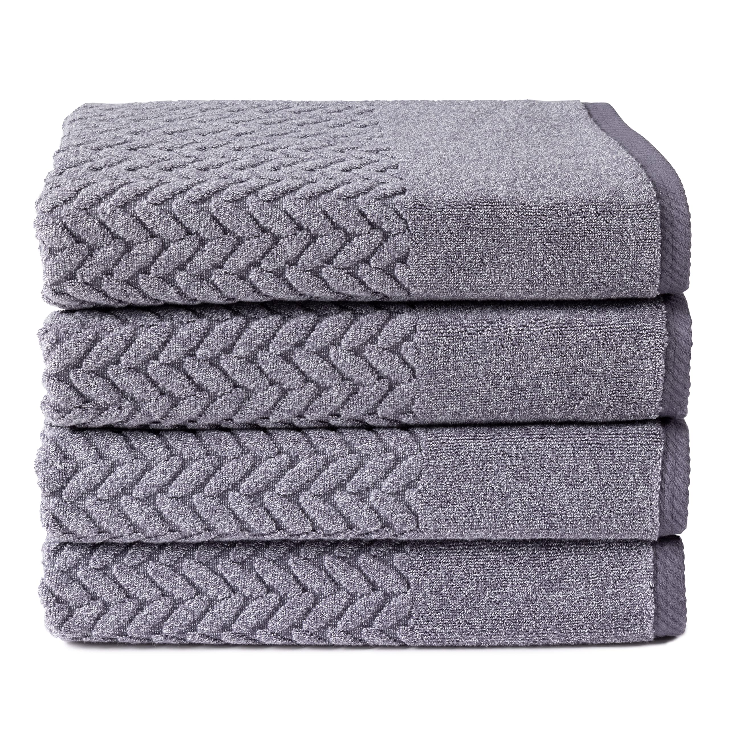 Texere 100% Organic Cotton Jacquard 650 GSM Premium Bath Towel Sets - Extra Absorbent Quick Dry Towel Wrap (Cable, Granite, 4 Ba