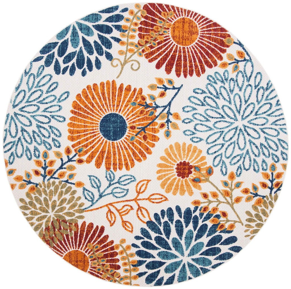 Safavieh Cabana Collection 3' Round Cream/Red Cbn832A Floral Indoor/ Outdoor Non-Shedding Easy Cleaning Patio Backyard Deck Porch Mudroom Area Rug