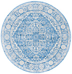 Safavieh Brentwood Collection 8' Round Ivory/Navy Bnt832A Medallion Distressed Non-Shedding Area Rug