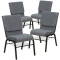 4 Pk. 18.5W Gray Fabric Church Chair, Book Rack - Gold Vein Frame